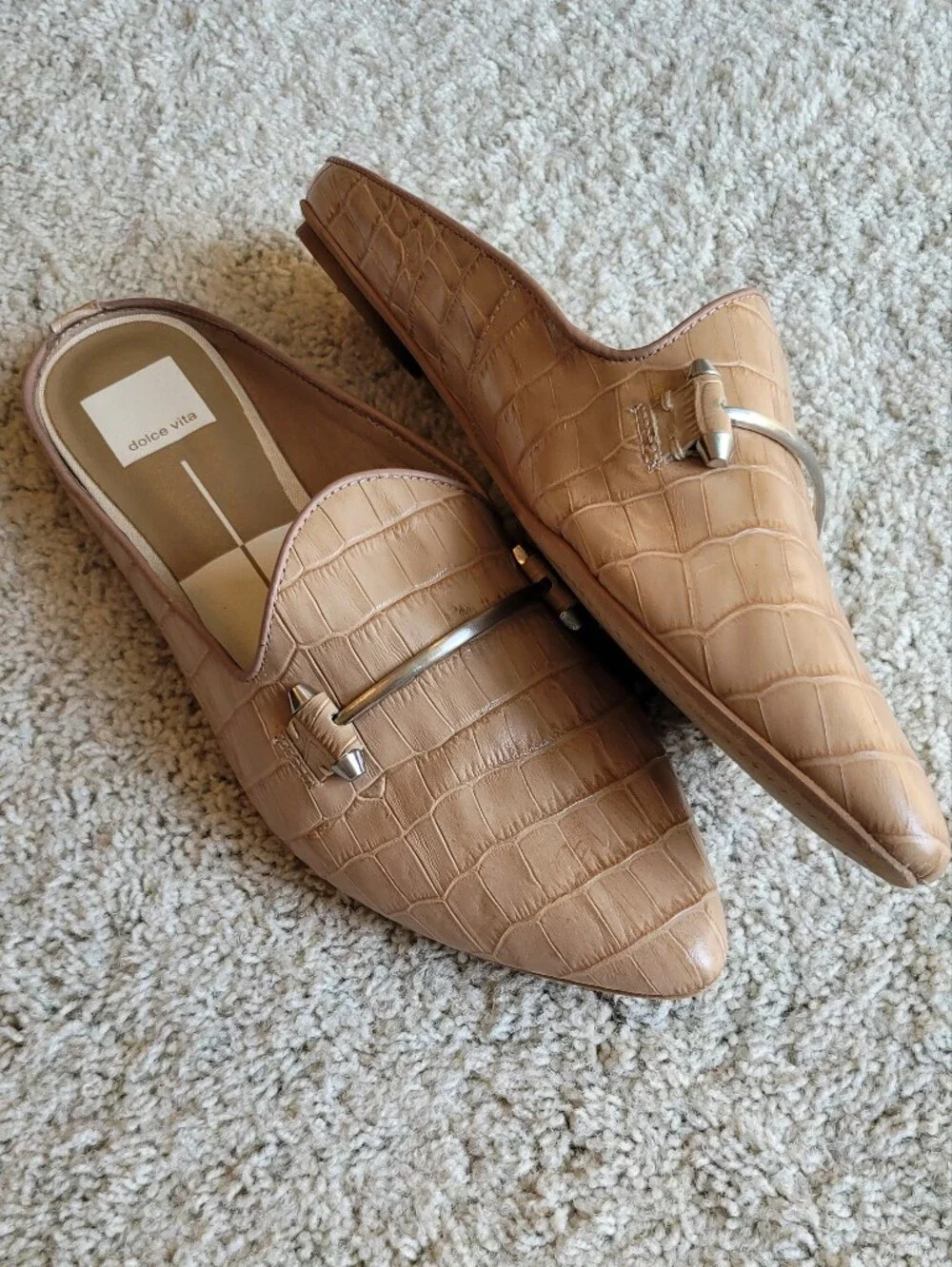 Dolce Vita Tan mules in Croc- embossed Texture & Bit Details  9 1/2